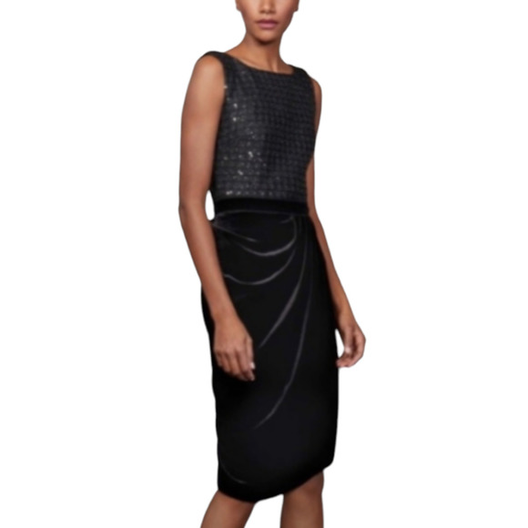 St. John Collection Dresses & Skirts - St. John Black Tweed Sequin Bodice & Velvet Draped Asymmetrical Sheath Dress 12